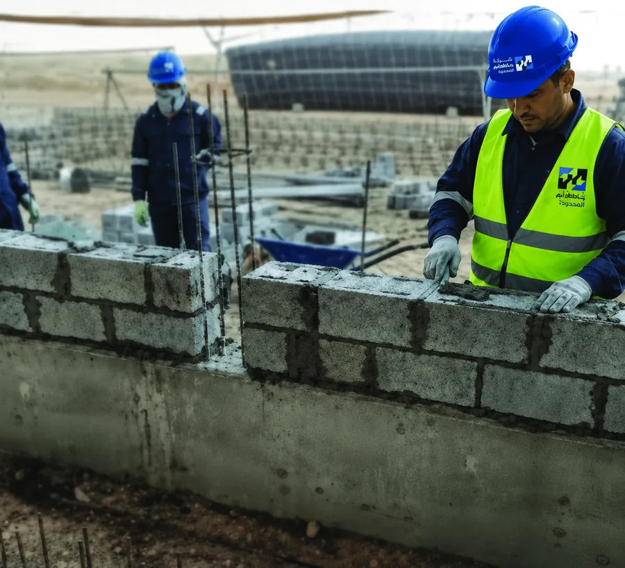 Blockwork being set out by our crew on an active site
