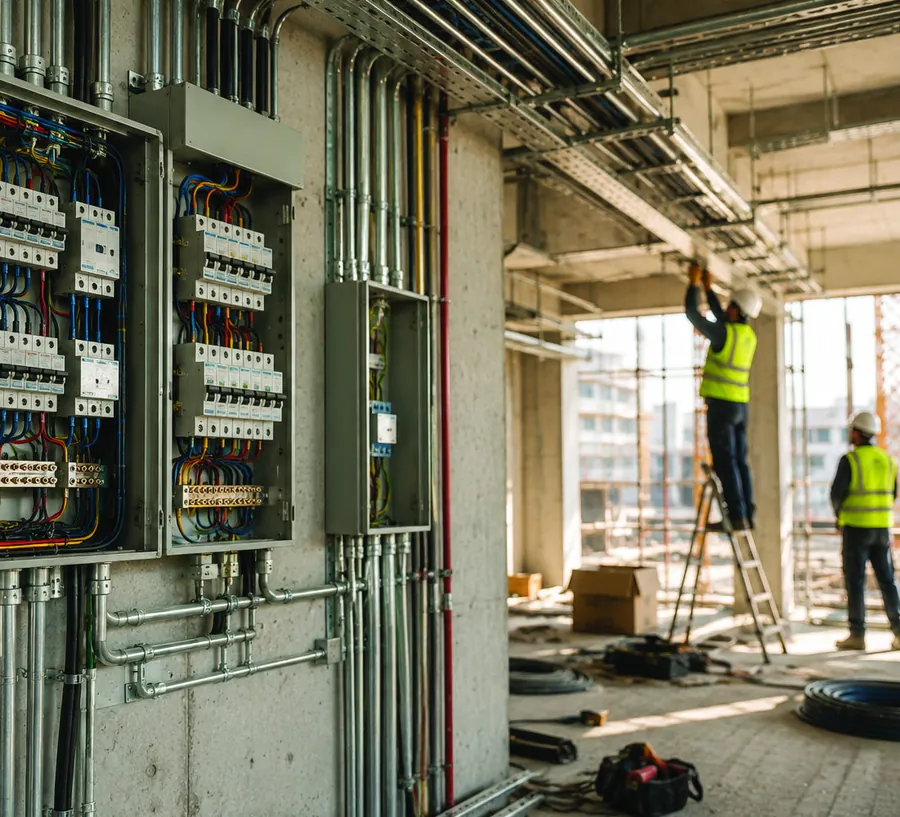 Electrical distribution boards and conduit installation