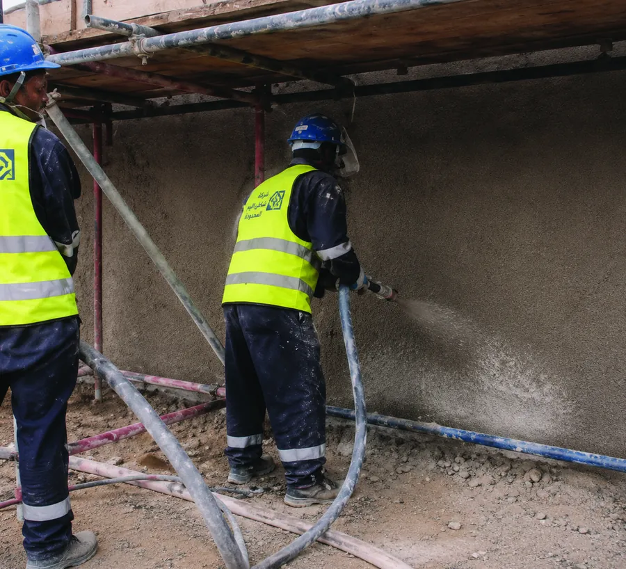 Machine plastering of external walls by our crew